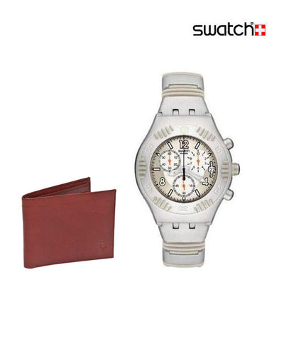 Men's Swatch Chrono Watch YBS4001AG and Brown Wallet Combo!