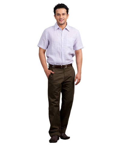 Yepme Linen Stripes Shirt with Brown Trouser & Slip-on Shoes