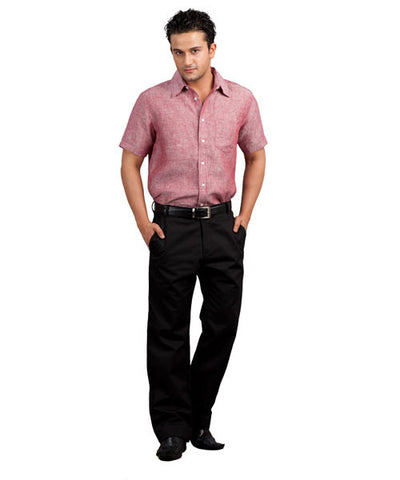 Yepme Red Linen Shirt with Black Trousers & Black Shoes