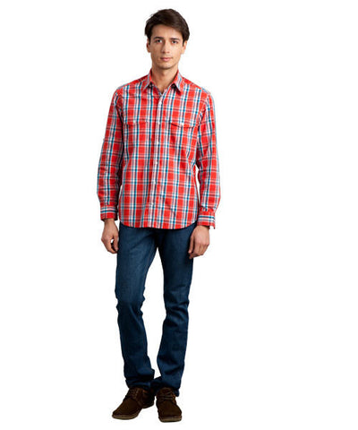Yepme Orange Check Shirt with Blue Jeans & Suede Shoes