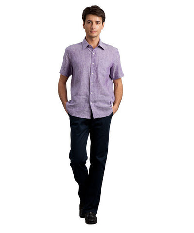Yepme Purple Linen Shirt, Blue Trousers & Slip On Shoes