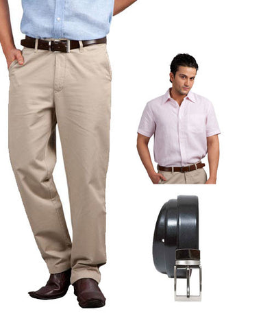 Buy a Yepme Linen Stripes Shirt, Khaki Trouser and Belt Combo!