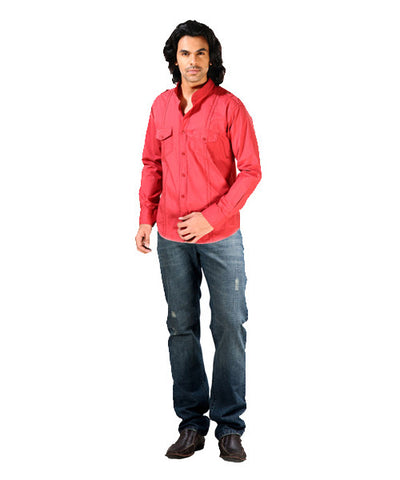 Yepme Red Turtle Neck Shirt with Rugged Jeans & Slip On Shoes