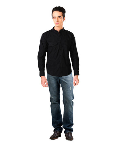 Yepme Black Turtle Neck Shirt with Blue Denim Jeans & Dark Brown Slip On Shoes