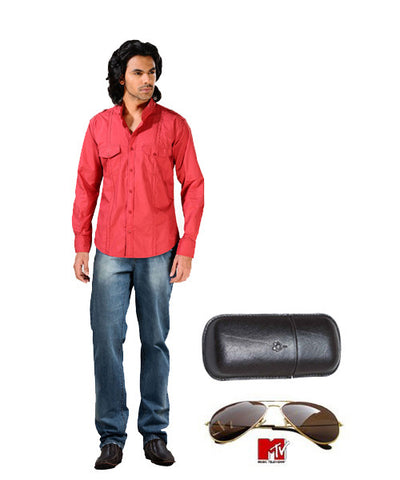 MTV Sunglasses, Sunglasses Cover, Red Turtle Neck Shirt and Blue Jeans Combo!