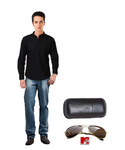 MTV Sunglasses, Sunglasses Cover, Black Turtle Neck Shirt and Blue Jeans Combo!