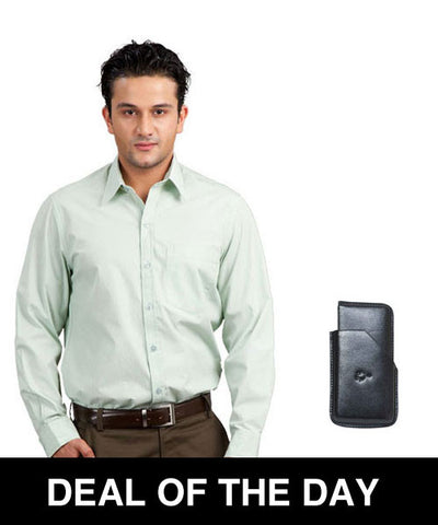 Pista Green Formal Shirt and Black Leather Card Holder Combo!