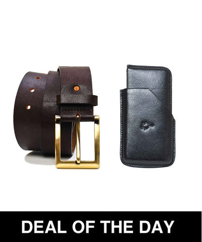 Casual Leather Dark Brown Belt and Card Holder Combo!