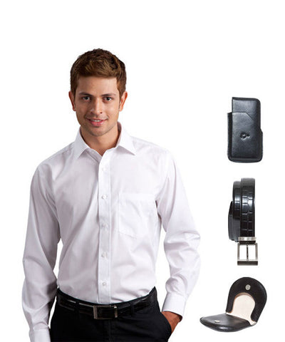 White Formal Shirt, Card holder, Coin Holder and Black Leather Belt Combo!