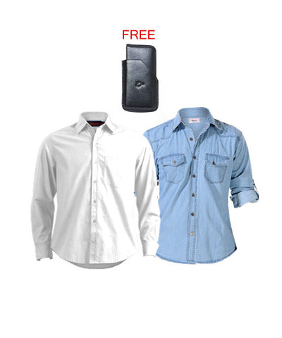 Yepme Light Blue Denim Shirt, White Formal Shirt Combo with Free Card Holder!