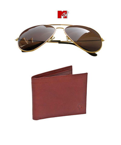 MTV Brown Sunglasses and Brown Leather Wallet Combo!
