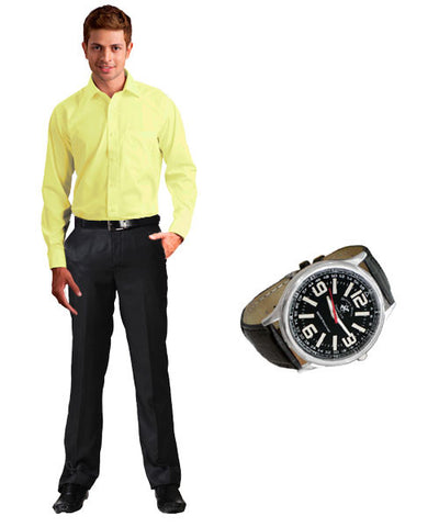 Yepme Yellow Shirt, Beverly Hills Round Watch and Black Trousers Combo!