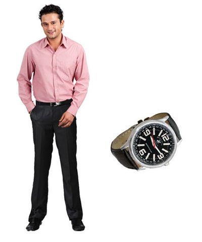 Yepme Pink Formal Shirt, Beverly Hills Round Watch and Black Trousers Combo!