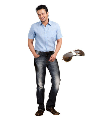 Craven Med Wash Jeans, Blue Linen Casual Shirt and Free MTV Sunglasses Combo!